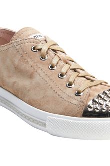 Miu Miu Studded Cap Toe Sneaker - Lyst