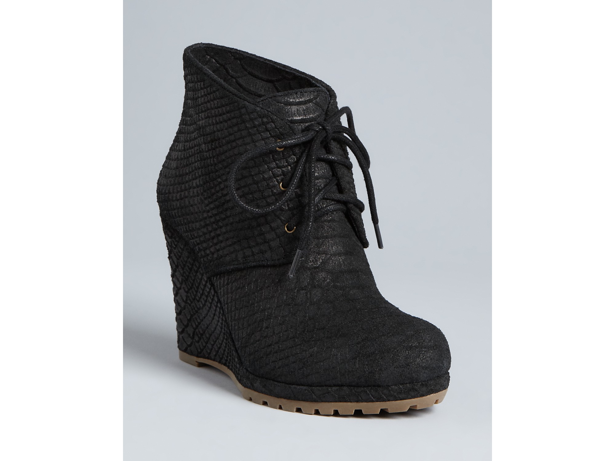 black lace wedge booties