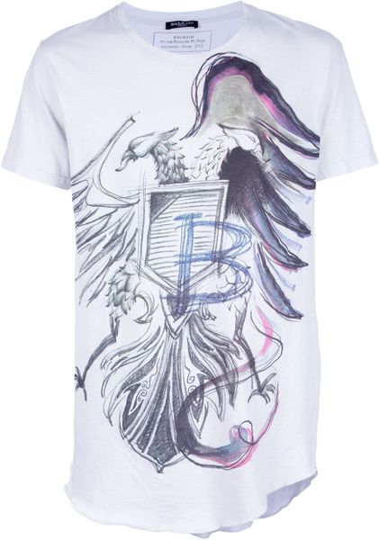 Balmain Printed Tshirt in White for Men - Lyst