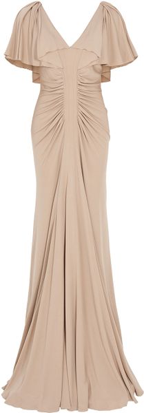 Elie Saab Jersey Dress Cap Sleeves Dress in Beige - Lyst