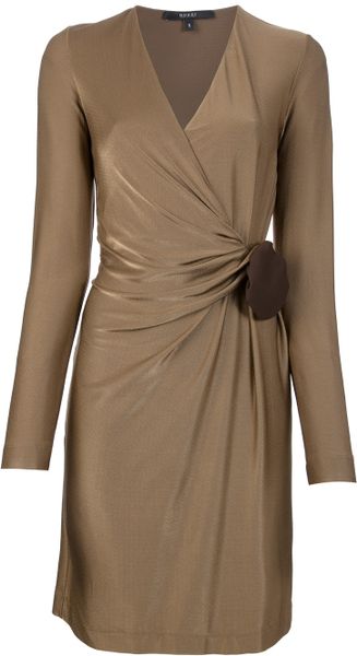 Gucci Vneck Dress in Brown - Lyst