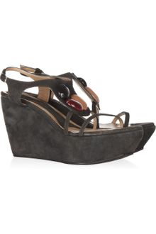 Marni Embellished Suede Wedge Sandals - Lyst