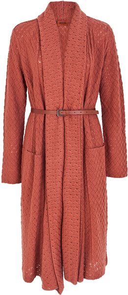 Missoni Long Plain Cardigan in Red - Lyst
