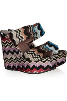 Missoni Crochet and Leather Wedge Sandals - Lyst