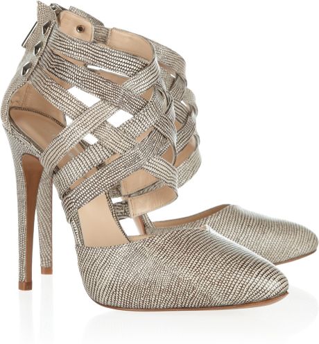 Rebecca Minkoff Jaunt Texturedleather Sandals in Gray (silver) - Lyst