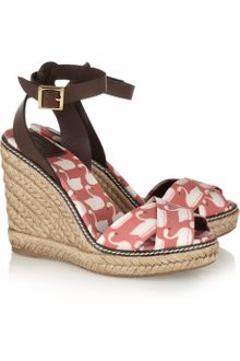 Tory Burch Printed Canvas Wedge Sandals - Lyst