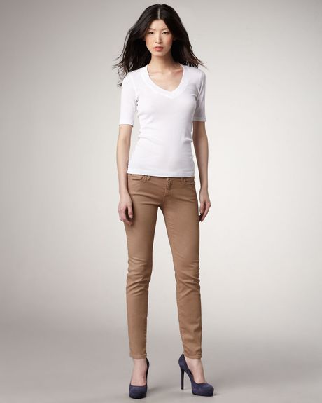 7 For All Mankind Skinny Golden Wheat Shimmer Cropped Jeans in Brown (wheat) - Lyst