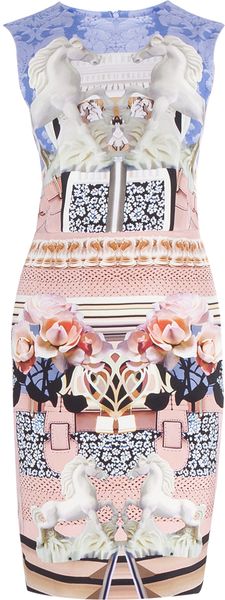 Mary Katrantzou Satin Sl Powdy Horse Print Dr - Lyst