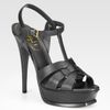 Yves Saint Laurent Tstrap Lizard Embossed Leather Sandals in Black - Lyst