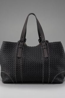 Bottega Veneta Topstitched Woven Leather Tote - Lyst
