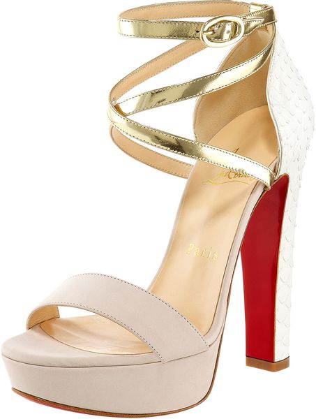 Christian Louboutin Summerissima Crisscross Platform Sandal Goldwhite in Beige (gold) - Lyst