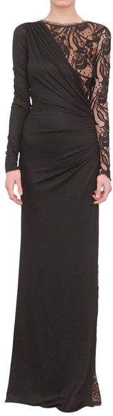 Emilio Pucci Long Wool Dress with Lace in Black - Lyst