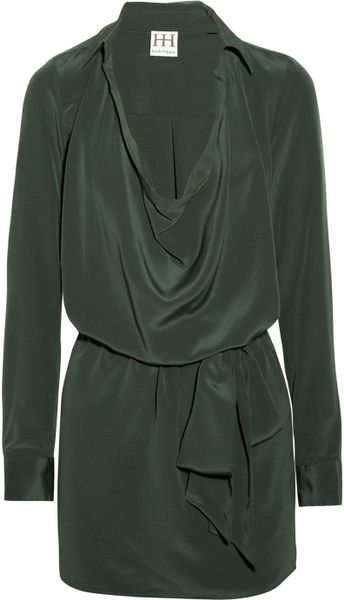 Haute Hippie Cowlneck Silk Crepe De Chine Dress in Green (emerald) - Lyst
