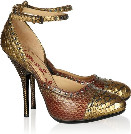 Lanvin Crystalembellished Python Pumps in Gold - Lyst