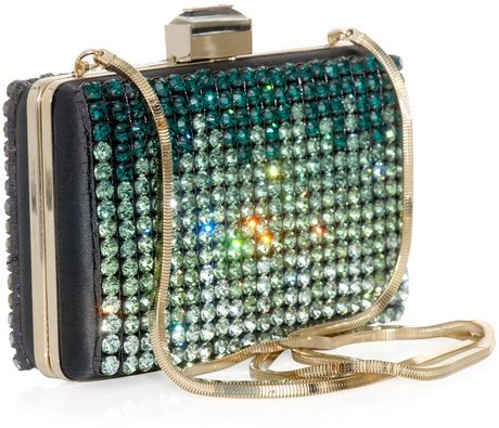 Lanvin Crystal Embellished Box Clutch in Green (grey) - Lyst