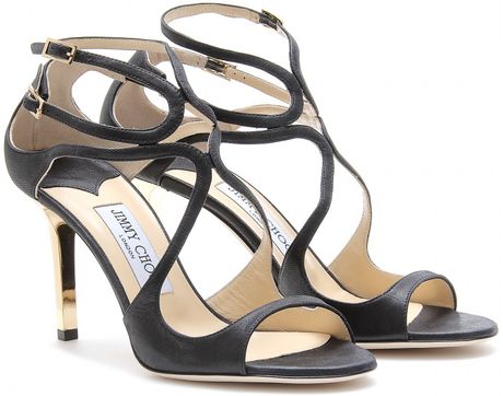 Jimmy Choo Ivette Wetlook Leather Sandals in Black - Lyst