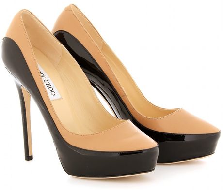 Jimmy Choo Sepia Patent and Leather Pumps in Black (camel) - Lyst