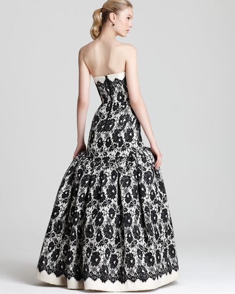 Milly Strapless Gown Allegra Scallop Lace Print in White (ivory) | Lyst