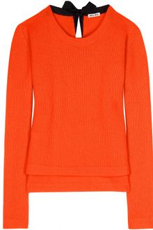 Miu Miu Cropped Cashmere Pullover with Tie - Lyst