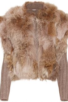 Miu Miu Ribbed Knit Cardigan with Furtrimmed Overlay - Lyst
