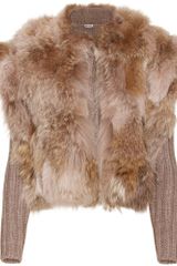 Miu Miu Ribbed Knit Cardigan with Fur Trimmed Overlay
