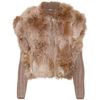 Miu Miu Ribbed Knit Cardigan with Furtrimmed Overlay in Brown (taupe) - Lyst