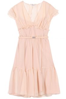 Miu Miu Silk Crepe Dress with Ruffled Trim - Lyst
