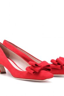 Miu Miu Suede Bow Pumps with Low Flared Heels - Lyst