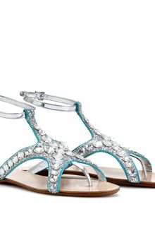 Miu Miu Glitter Embellished Leather Sandals - Lyst