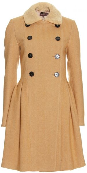 Mulberry Chevron Tweed Double Breasted Coat in Beige - Lyst