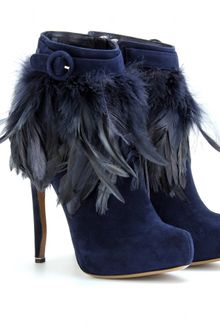 Nicholas Kirkwood Suede Ankle Boots with Belted Feather Trim - Lyst