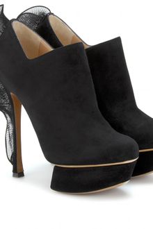 Nicholas Kirkwood Suede Platform Ankle Boots with A Sheer Back Ruffle - Lyst