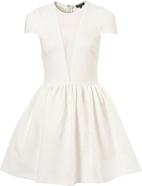 Topshop Embossed Scuba Skater Dress in White (ivory) - Lyst