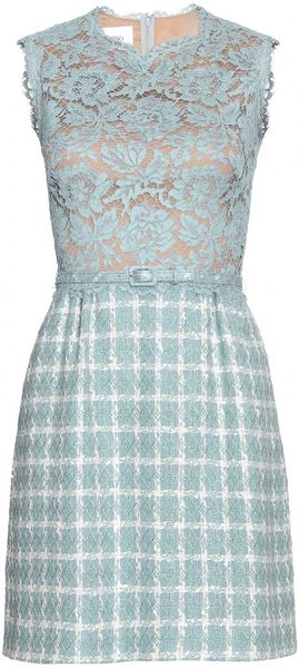 Valentino Lace and Bouclé Belted Sheath Dress - Lyst