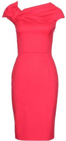 Valentino Wool Dress with Asymmetrically Draped Neckline in Red (watermelon) - Lyst
