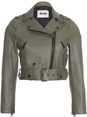 Acne Mape Lizard Embossed Cropped Leather Jacket - Lyst