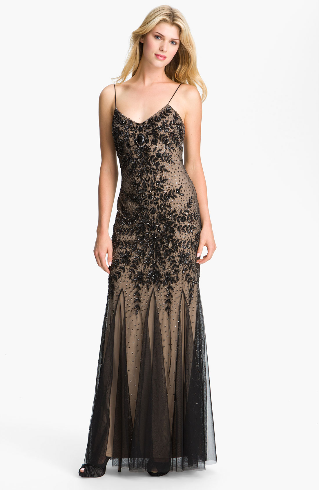 adrianna papell embellished mesh gown