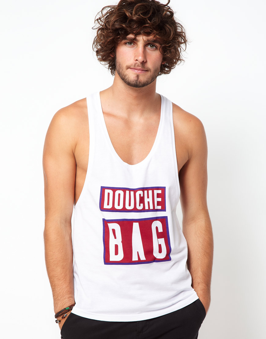 Asos Asos Vest with Douche Bag Print in White for Men Lyst