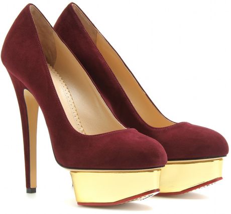 Charlotte Olympia Dolly Platform Pumps with Ruffled Anklets in Red (aubergine) - Lyst
