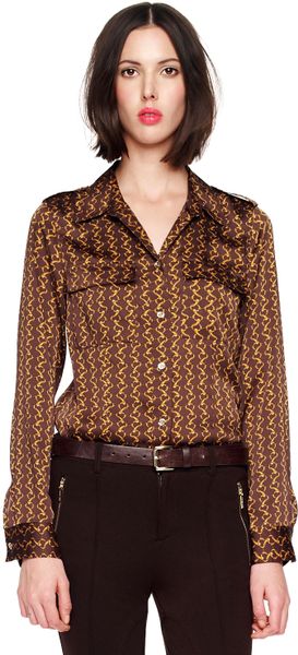 Michael Kors Chainprint Satin Blouse in Orange | Lyst