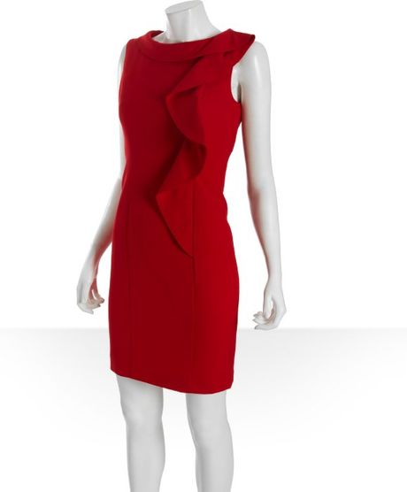 Calvin Klein Red Sleeveless Side Ruffle Shift Dress in Red | Lyst