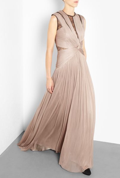 Catherine Deane Beige Mercury Long Pleated Tulle and Lace Gown in Beige - Lyst