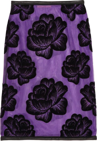 Christopher Kane Leather Trimmed Flocked Tulle Pencil Skirt in Purple - Lyst