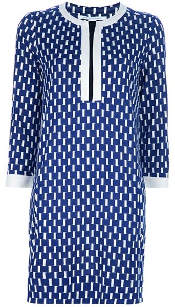 Diane Von Furstenberg Printed Silk Shift Dress in Blue - Lyst