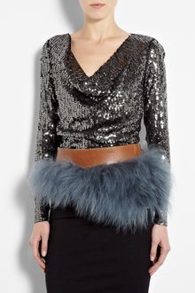 Michael by Michael Kors Gunmetal Long Sleeve Sequin Drape Neck Top - Lyst
