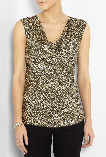 Michael by Michael Kors Cap Sleeve Abstract Sequin Top - Lyst