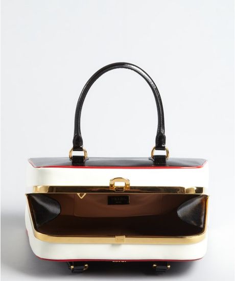 Prada Black Patent Saffiano Leather Frame Top Handbag in Black | Lyst