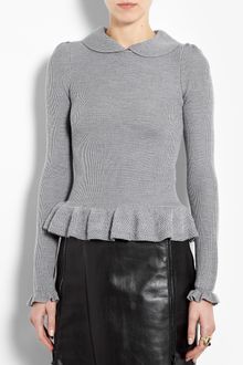 RED Valentino Baby Rib Peplum Peter Pan Collar Knit - Lyst