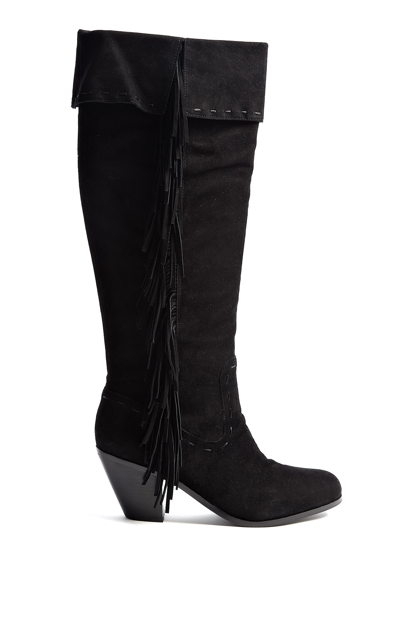 Sam Edelman Louella Fringed Knee High Boots in Black | Lyst