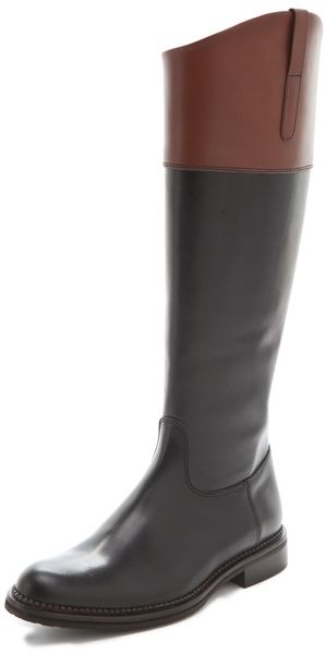 Studio Pollini Flat Two Tone Riding Boots - Lyst